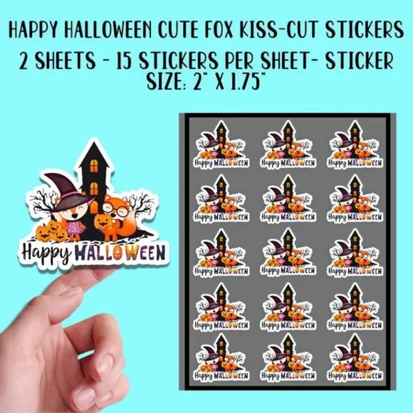 Happy Halloween Cute Fox Stickers - 2 Sticker Sheets - Picture 2 of 4